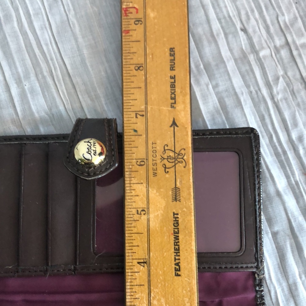 COACH Ashley Signature Silk bifold checkbook wallet brown leather w/purple - Picture 16 of 16
